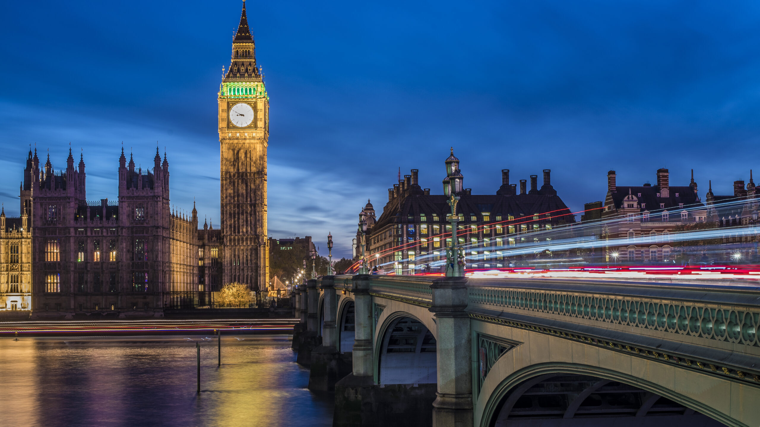 Big Ben and Westminster bridge at night