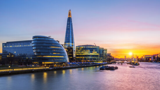 New London city hall at sunset