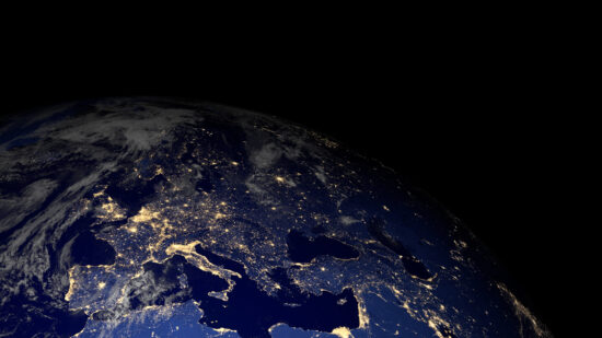 Earth from space at night. Europe.
