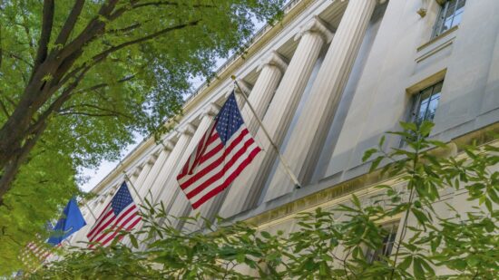 Facade Flags  Justice Department Building Washington DC